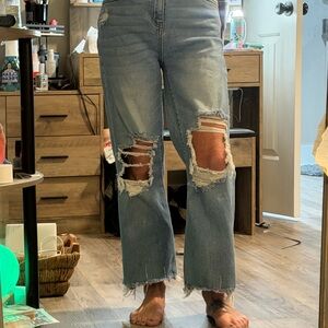Classic Light Blue Distressed Wide Leg Jeans